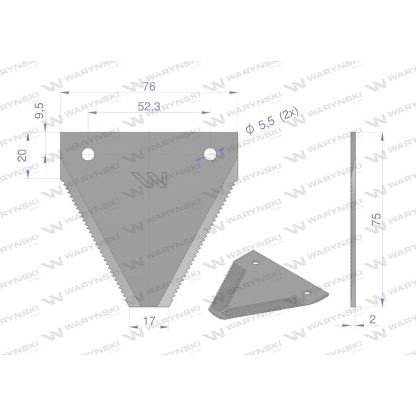 Nóż żniwny 75x76x2mm otwór 5.5 WKZ75X76X2C | Exvi