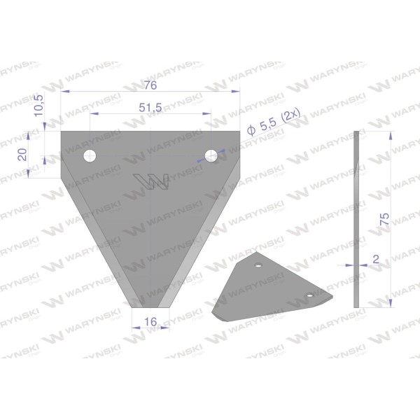 Noż żniwny gładki 75x76x2 otwór 5.5 WKZ75X76X2G | Exvi