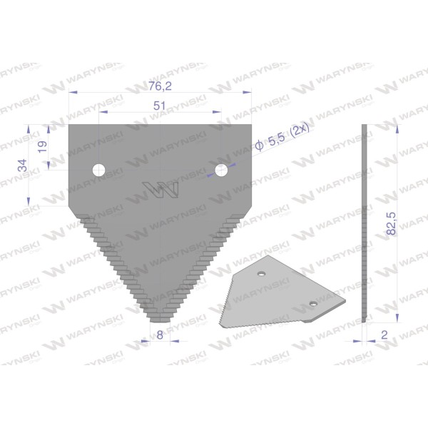 Nóż żniwny 83x76x2mm otwór 5.5 WKZ83X76X2 | Exvi