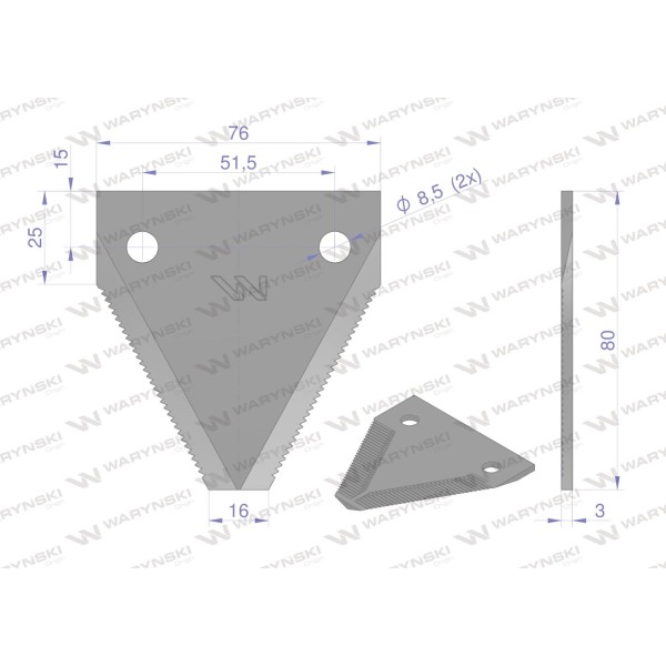 Nóż żniwny 80x76x3mm otwór 8.5 WKZ80X76X3 | Exvi