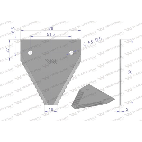 Nóż żniwny 82x76x2mm otwór 5.6 WKZ82X76X2N | Exvi
