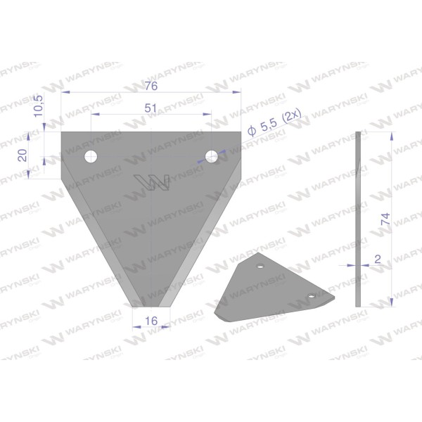 Nóż żniwny 74x76x2mm otwór 5.5 WKZ74X76X2 | Exvi