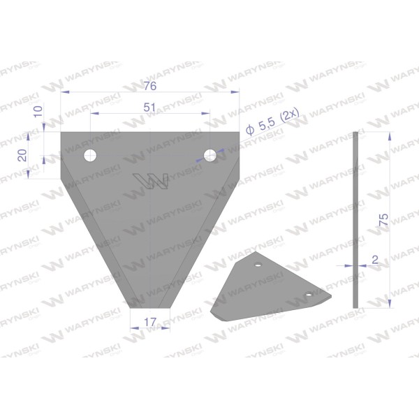 Nóż żniwny 75x76x2mm otwór 5.5 WKZ75X76X2 | Exvi