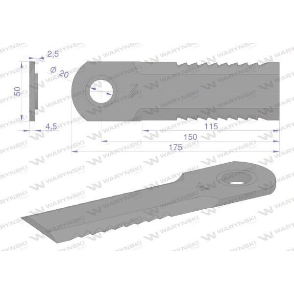 Nóż obrotowy sieczkarnia 175x50x4.5mm WRR175X50X4.5C | Exvi
