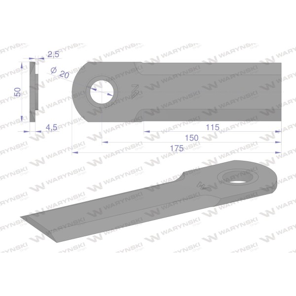 Nóż obrotowy sieczkarnia gładki WRR175X50X4.5G | Exvi