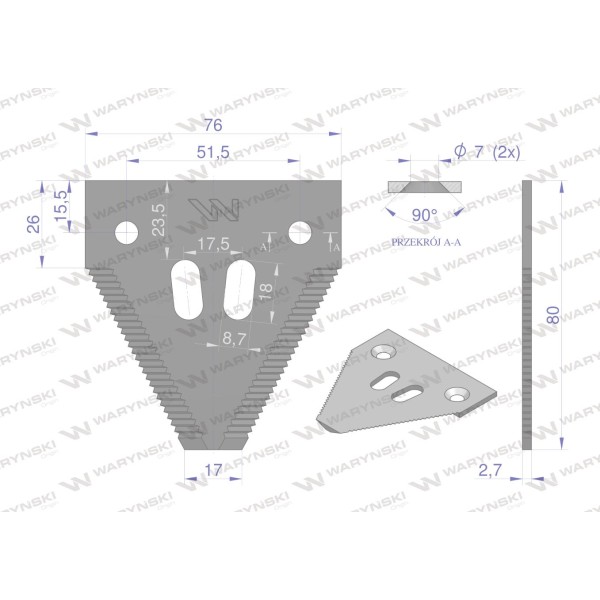 Nóż żniwny 80x76x2.7mm otwór 7 WKZ80X76X2.7O | Exvi