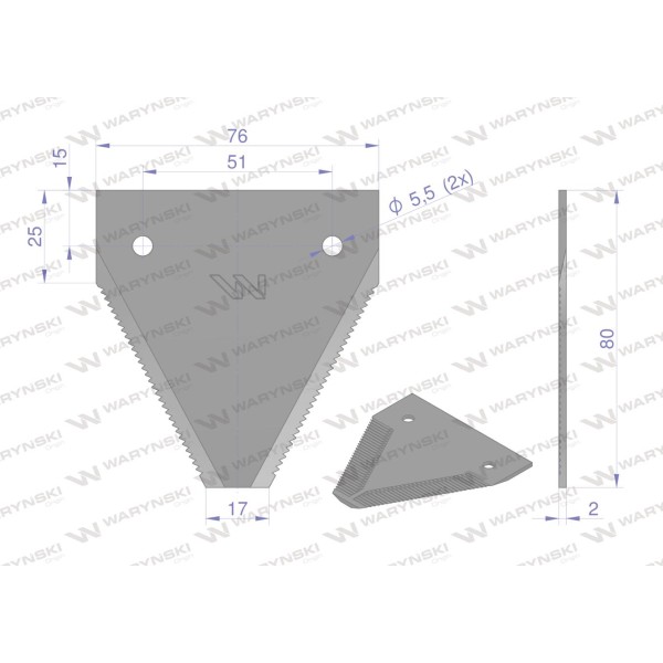 Nóż żniwny 80x76x2mm otwór 5.5 WKZ80X76X2O | Exvi