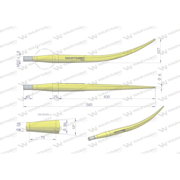 Ząb ładowacza wygięty zamykający L- 600 W9132-600K | Exvi