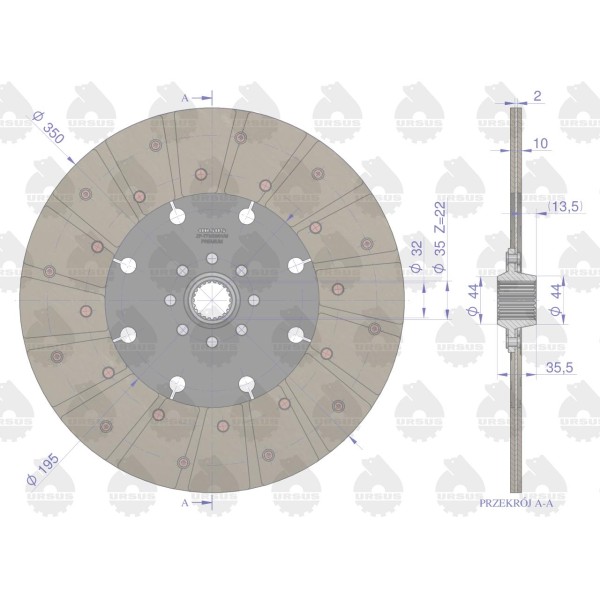 Tarcza sprzęgła fi 350 pias.22 frezy 83021510PU | Exvi