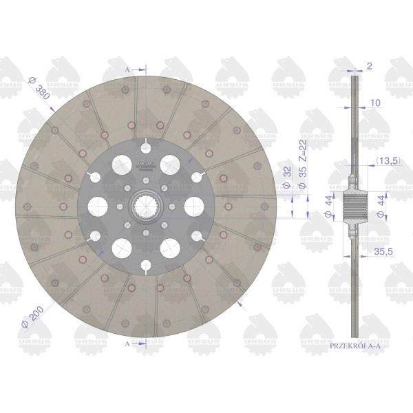 Tarcza sprzęgła fi 380 pias.22 frezy 89021520PU | Exvi