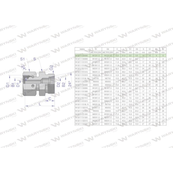 Złączka hydrauliczna metryczna AB (XKOR) 5211150606 | Exvi