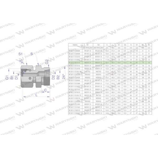 Złączka hydrauliczna metryczna AB (XKOR) 5211151515 | Exvi