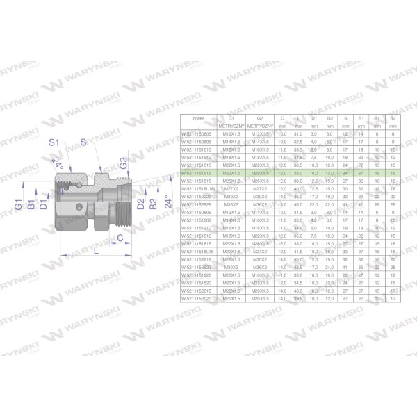 Złączka hydrauliczna metryczna AB (XKOR) 5211151616 | Exvi