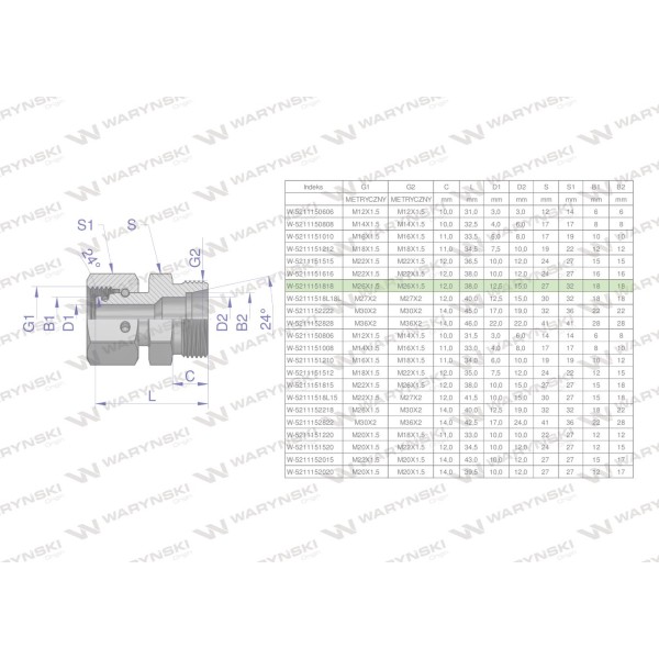 Złączka hydrauliczna metryczna AB (XKOR) 5211151818 | Exvi