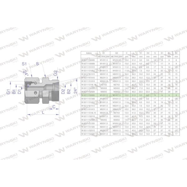 Złączka hydrauliczna metryczna AB (XKOR) 5211150806 | Exvi