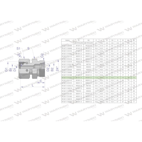Złączka hydrauliczna metryczna AB (XKOR) 5211151210 | Exvi