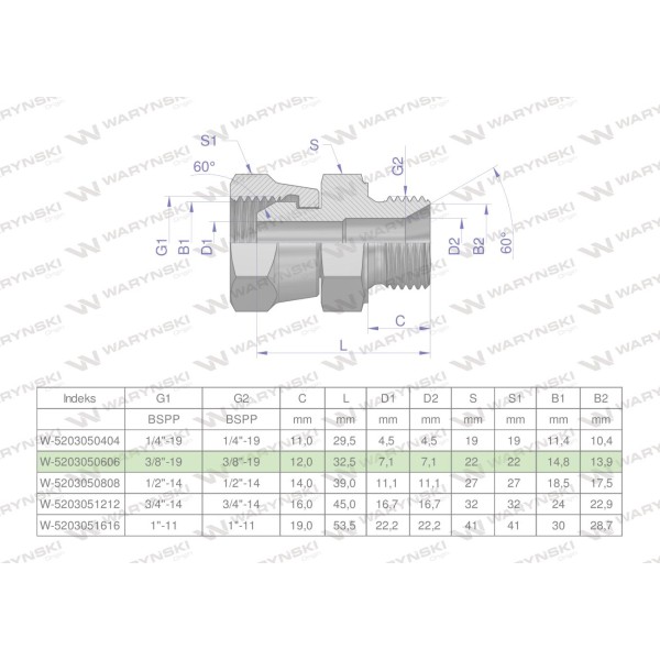 Złączka hydrauliczna calowa AB 3/8" BSP 5203050606 | Exvi