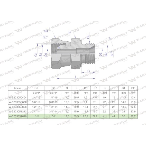 Złączka hydrauliczna calowa AB 1" BSP 5203051616 | Exvi