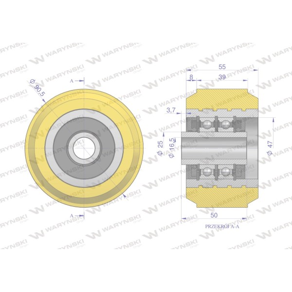 Rolka podporowa PU 90x38x12 zastosowanie 641022 | Exvi