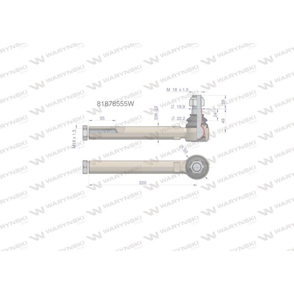 Przegub kierowniczy 220mm- M18x1,5 81/87-855/5 | Exvi