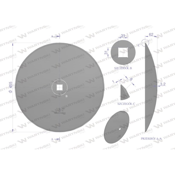Talerz gładki fi 460 otwór 30x30 stal 54603032 | Exvi