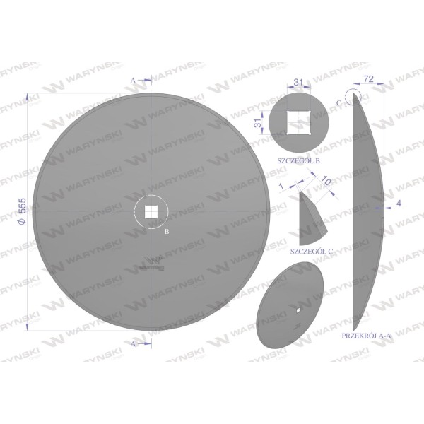 Talerz gładki fi 560 otwór 30x30 stal 55603040 | Exvi