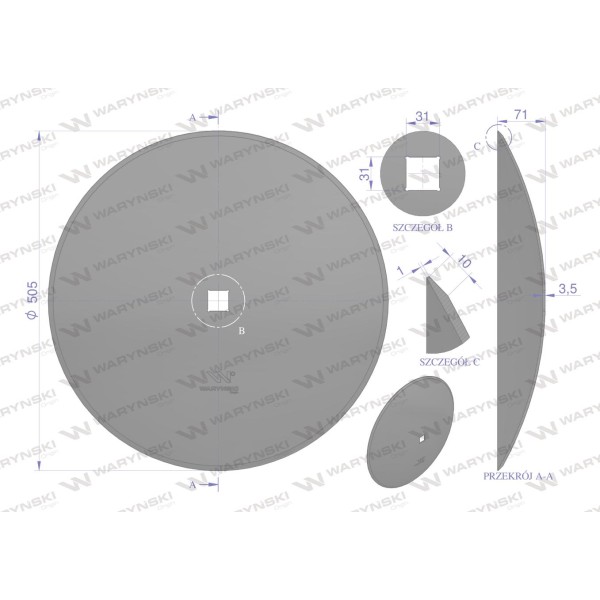 Talerz gładki fi 510 otwór 30x30 stal 55103035 | Exvi