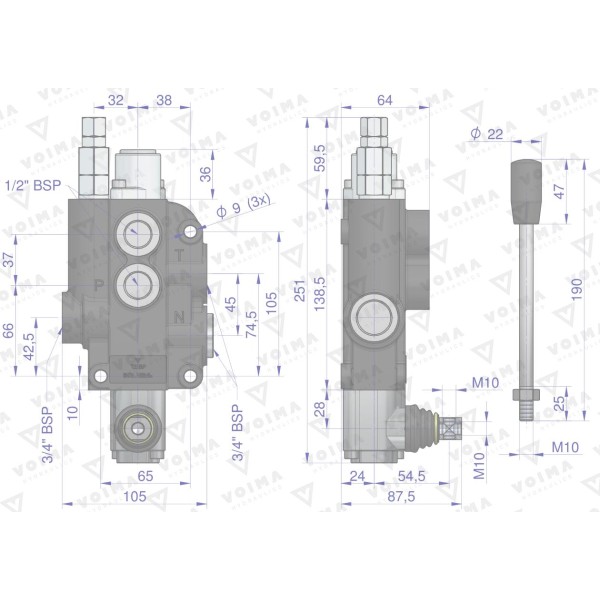 Rozdzielacz hydrauliczny 1-sekcyjny 80L V-R80L-1Z | Exvi