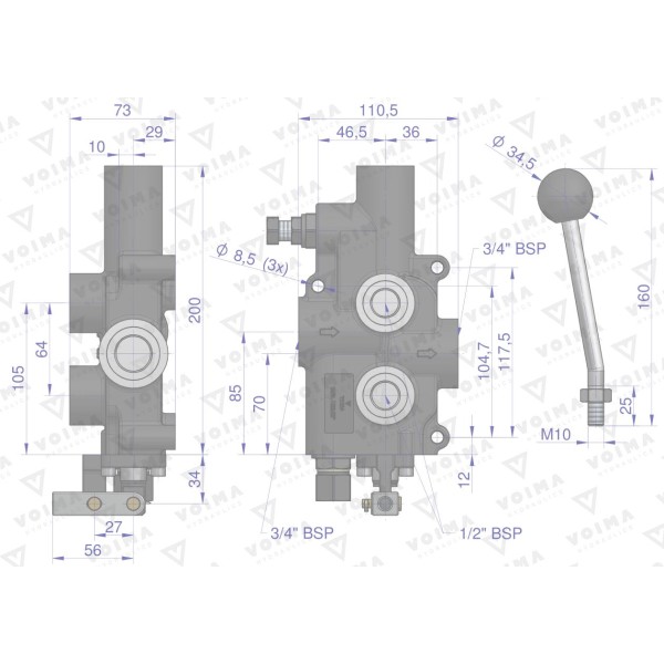 Rozdzielacz hydrauliczny 1-sekcyjny 80L V-R80L-1RSG | Exvi