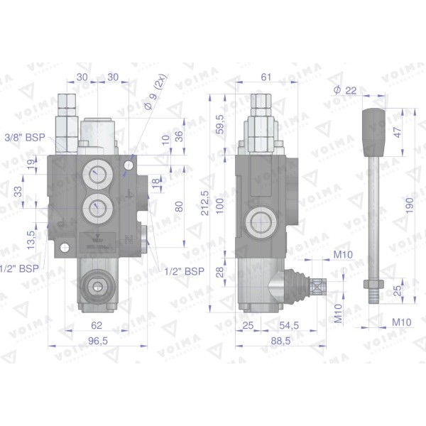 Rozdzielacz hydrauliczny 1-sekcyjny 40L V-R40L-1 | Exvi