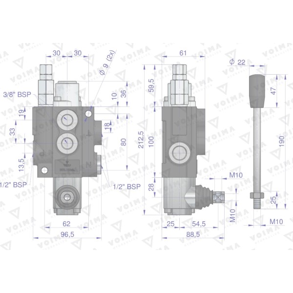 Rozdzielacz hydrauliczny 1-sekcyjny 40L V-R40L-1Z | Exvi