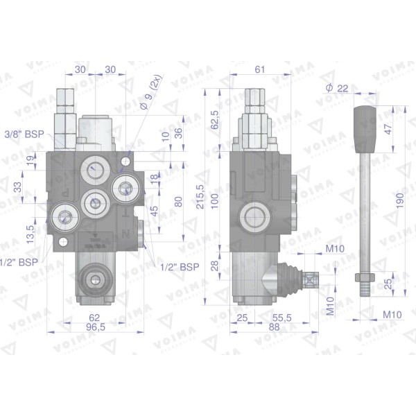 Rozdzielacz hydrauliczny 1-sekcyjny V-R40L-1N | Exvi