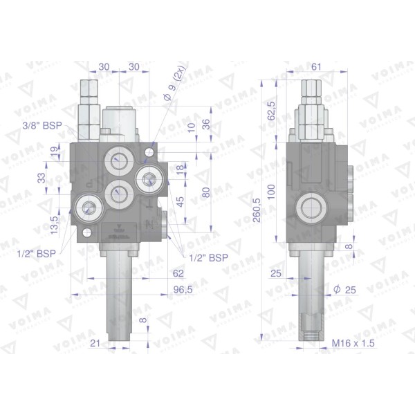 Rozdzielacz hydrauliczny 1-sekcyjny 40L V-R40L-1L | Exvi