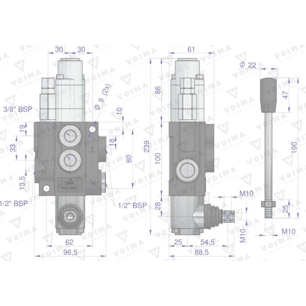 Rozdzielacz hydrauliczny 1-sekcyjny 40L V-R40L-1P | Exvi