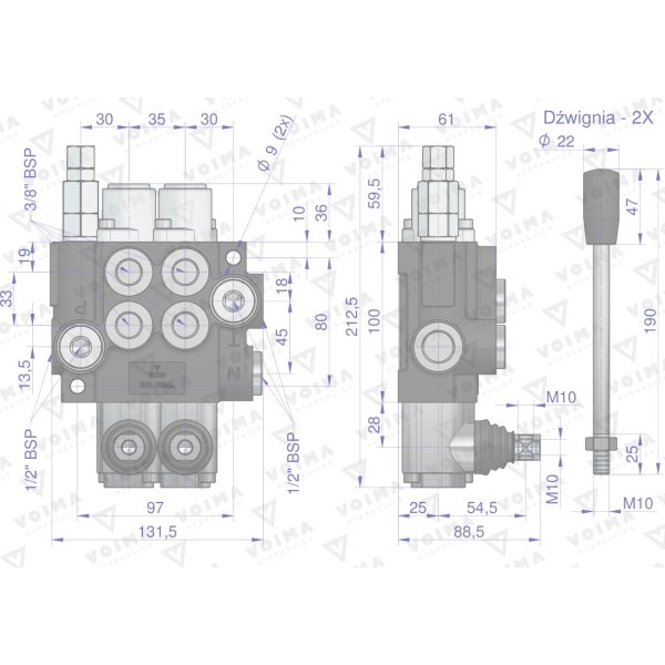 Rozdzielacz hydrauliczny 2-sekcyjny 40L V-R40L-2 | Exvi