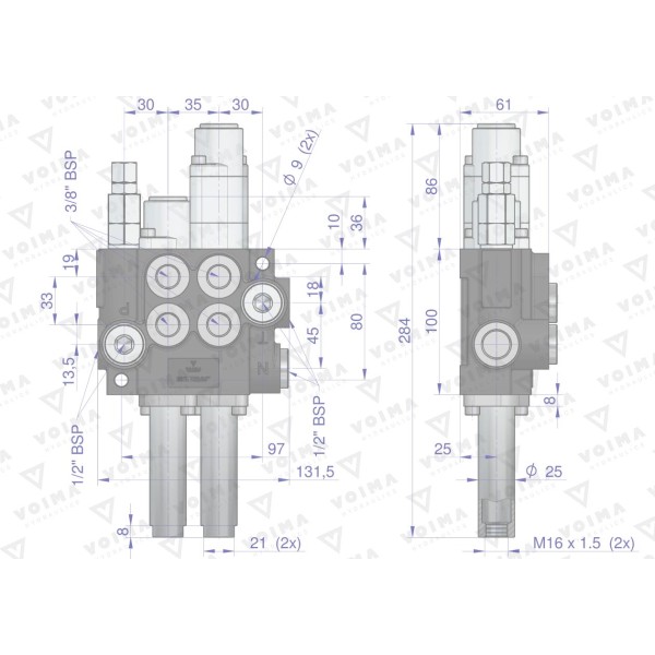 Rozdzielacz hydrauliczny 2-sekcyjny 40L V-R40L-2LX1P | Exvi
