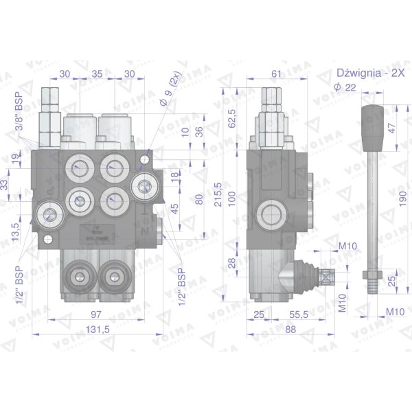 Rozdzielacz hydrauliczny 2-sekcyjny 40L V-R40L-2X1N | Exvi
