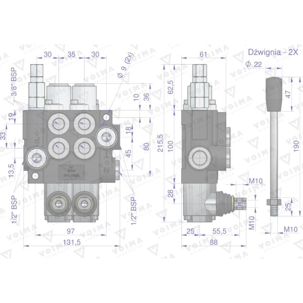 Rozdzielacz hydrauliczny 2-sekcyjny 40L V-R40L-2Z | Exvi