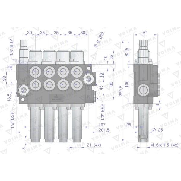 Rozdzielacz hydrauliczny 4-sekcyjny 40L V-R40L-4L | Exvi