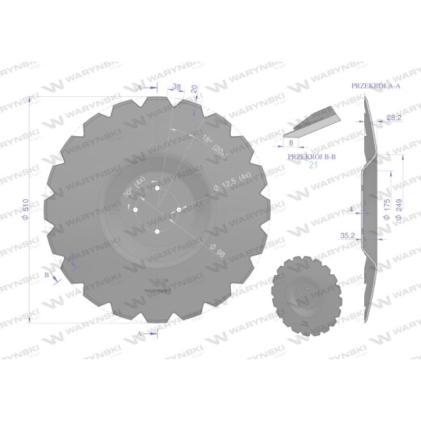 Talerz uzębiony Z-20 fi 510 mocowanie 4/98 25102240 | Exvi