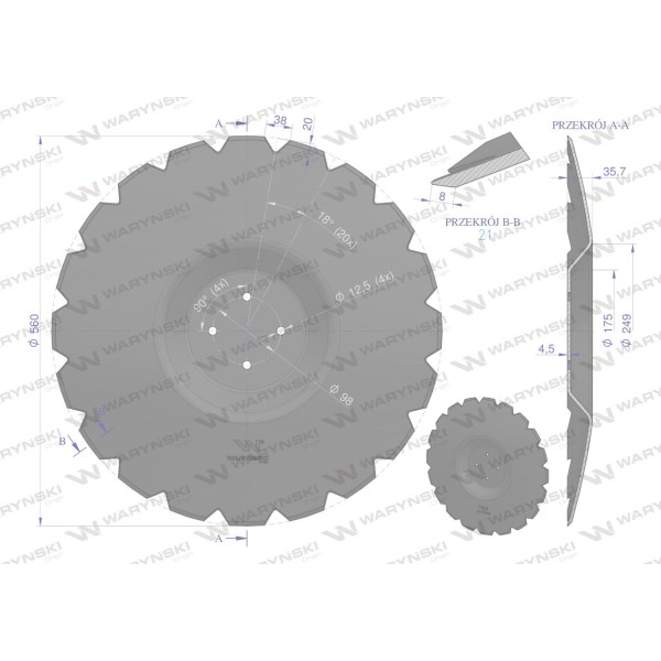 Talerz uzębiony Z-20 fi 560 mocowanie 4/98 25602245 | Exvi