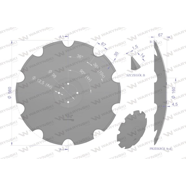 Talerz uzębiony Z-10 fi 560 mocowanie 4/98 55602245 | Exvi