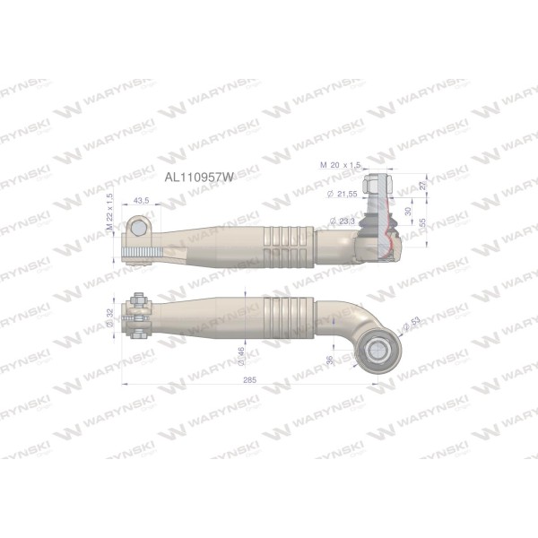 Przegub kierowniczy lewy 285mm- M22x1,5 AL110957W | Exvi
