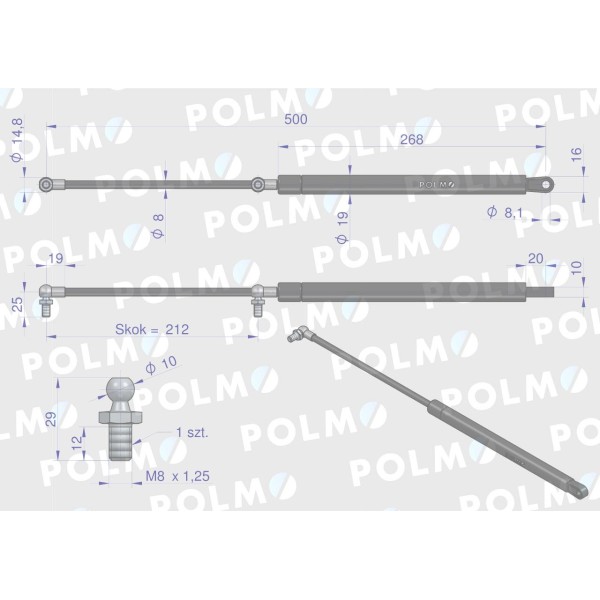 Siłownik tylnej szyby Case 3221531R1 POLMO 3221531R1P | Exvi