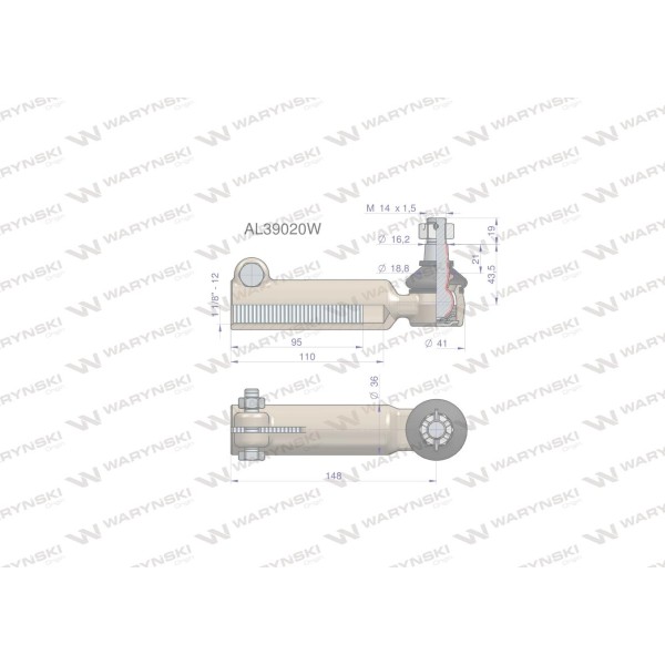 Przegub kierowniczy 148mm- M1 1/8-12 AL39020W | Exvi