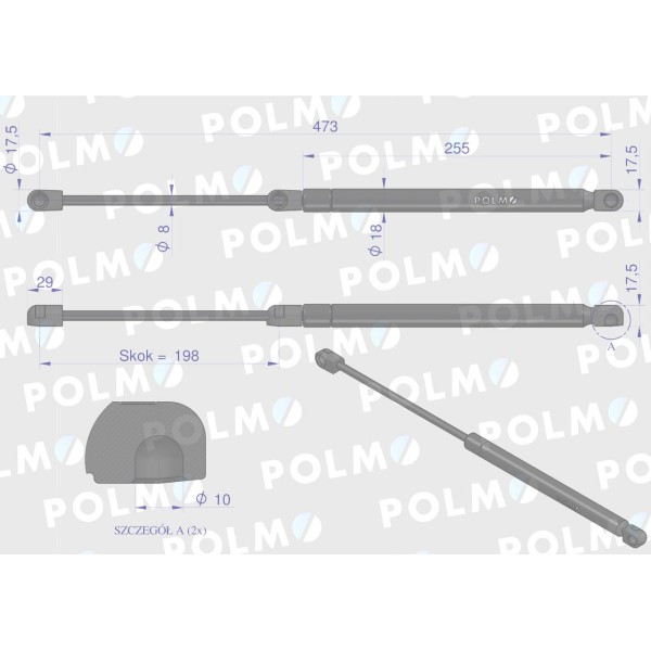 Siłownik drzwi New Holland 65498163 POLMO 65/49-816/3 | Exvi