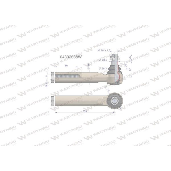 Przegub kierowniczy 209mm- M22x1,5 04/39-203/8 | Exvi