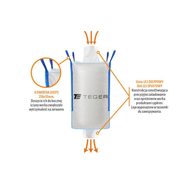 Worek BIG BAG 1000kg. 90 x 90 x 160. 4 BB1T90X160-2L | Exvi
