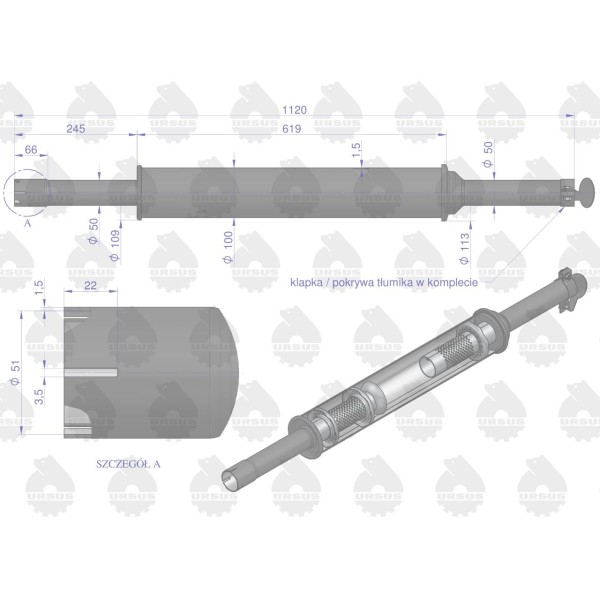 Tłumik 1120mm 3029104M1 5,2kg MF3 C-3603P 3029049PU | Exvi