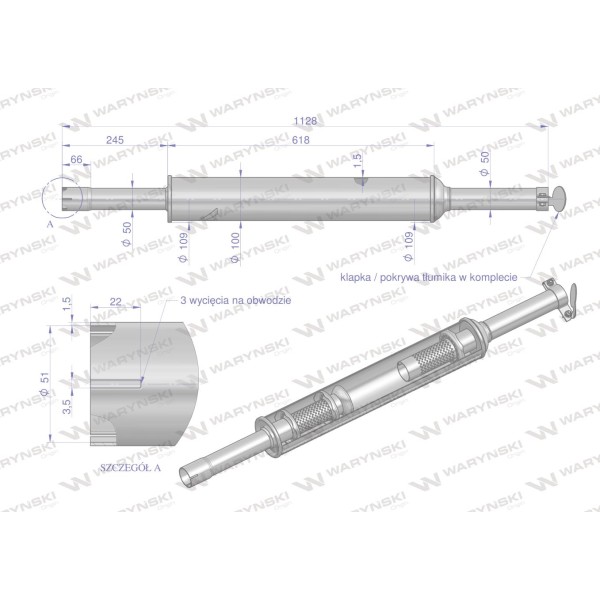 Tłumik 1128mm 3029104M1 4.8kg MF3 C-3603P 3029049PIW | Exvi